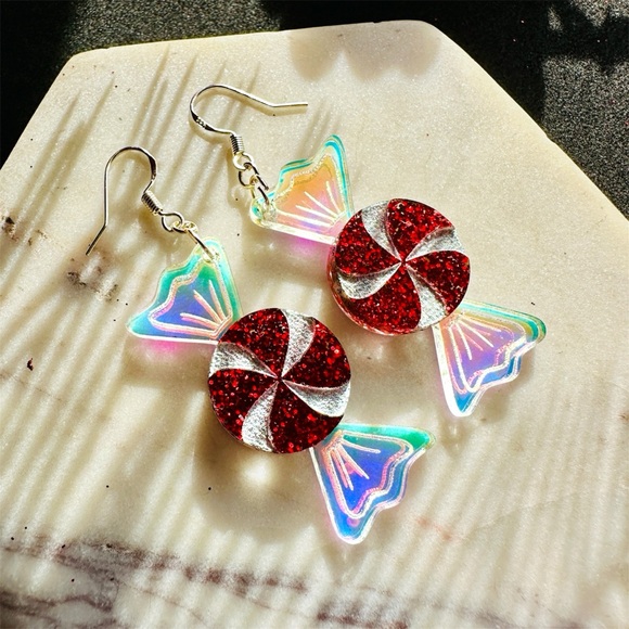 Christmas Peppermint Candy Earrings - Picture 3 of 7